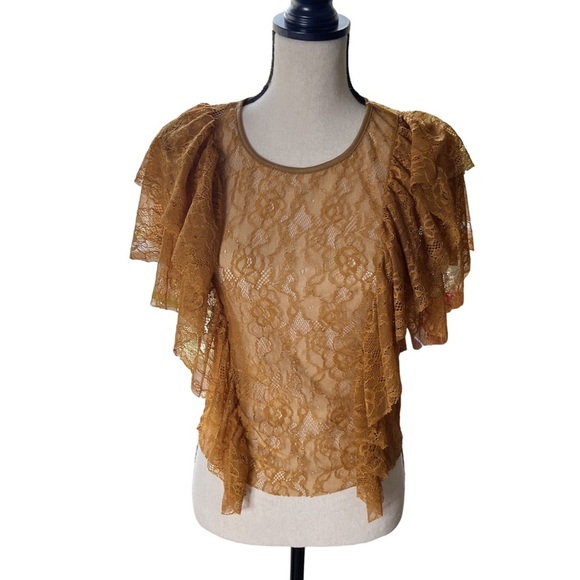 Haute Monde Tops - New Haute Monde Lace Full Flutter Honeyed Yellow Top S Sheer

New without tags